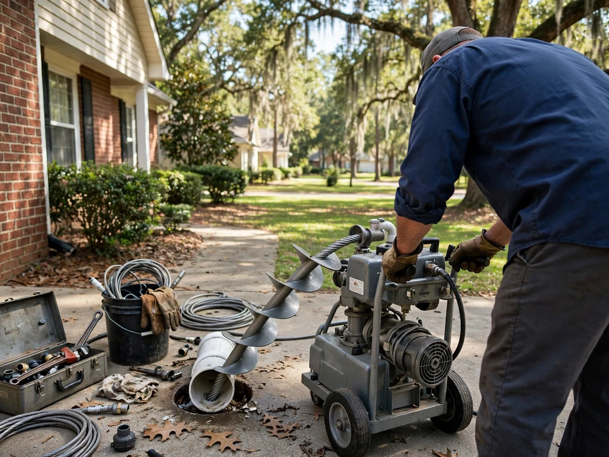 Plumber clearing a clogged drain in Woodstock, GA